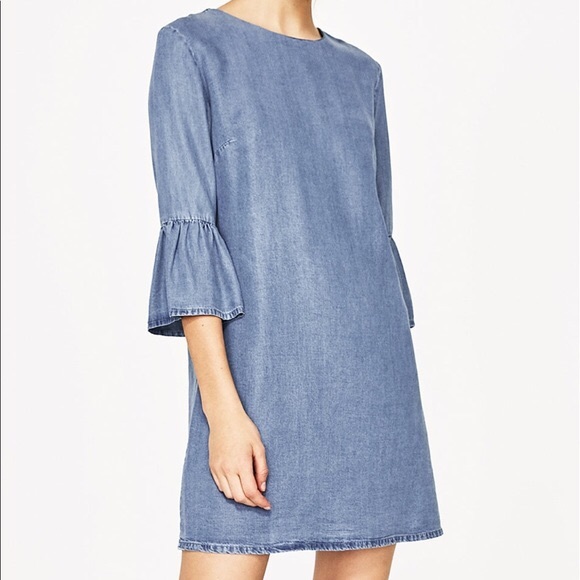 Zara Dresses & Skirts - Zara Denim Bell Sleeve Dress